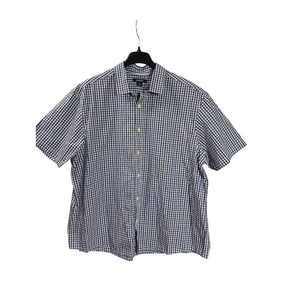 Claiborne Mens Blue White Black Plaid Short Sleeve Button Front Shirt 2XL Cotton - Picture 1 of 4